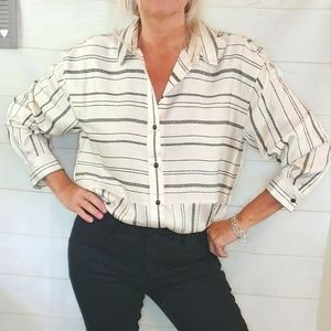 Karl Lagerfeld Striped Button Down Blouse New Size M black